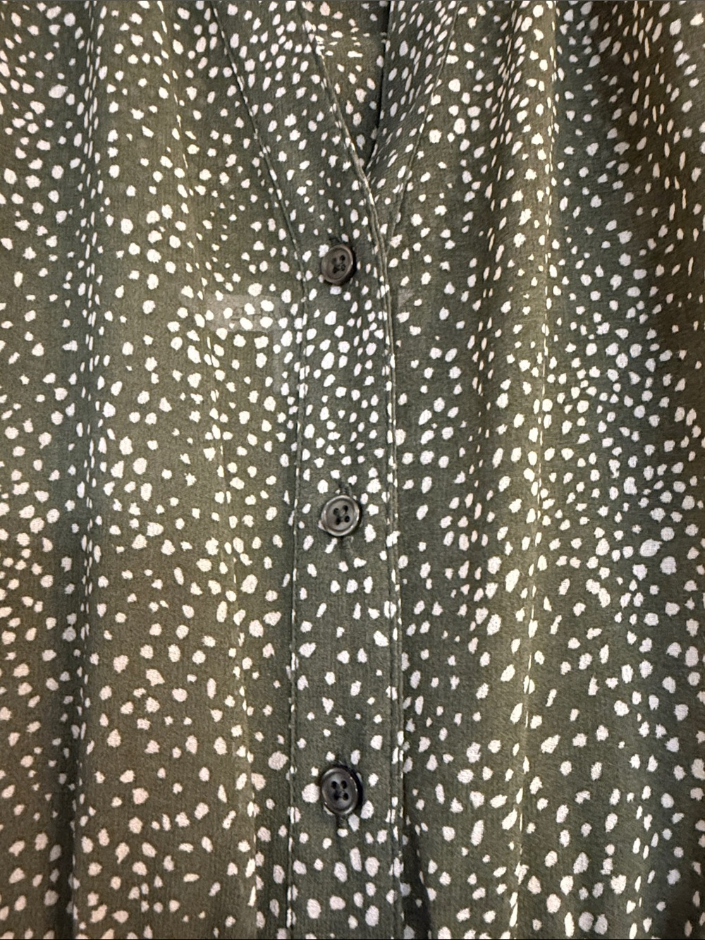 41 Hawthorn Olive Green Button-Front Midi Dress with Dotted Print - Picture 3 of 7